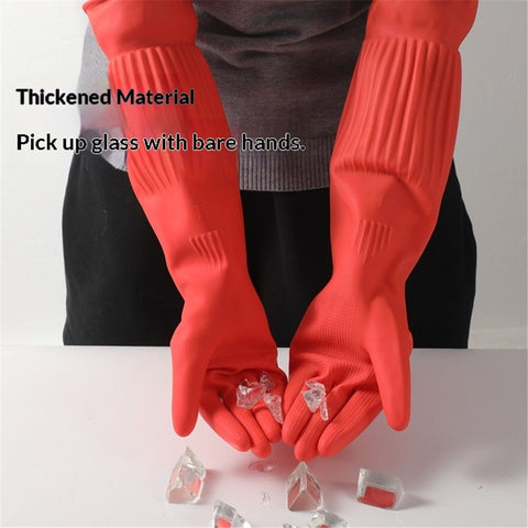 Rubber Dishwashing Cleaning Gloves (2-Pair) - Reusable, Waterproof with Extra-Long Cuff & Anti-Slip Design for Household & Kitchen Use - L