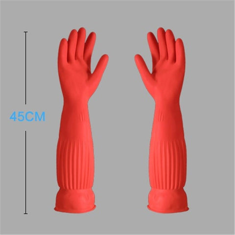Rubber Dishwashing Cleaning Gloves (2-Pair) - Reusable, Waterproof with Extra-Long Cuff & Anti-Slip Design for Household & Kitchen Use - L