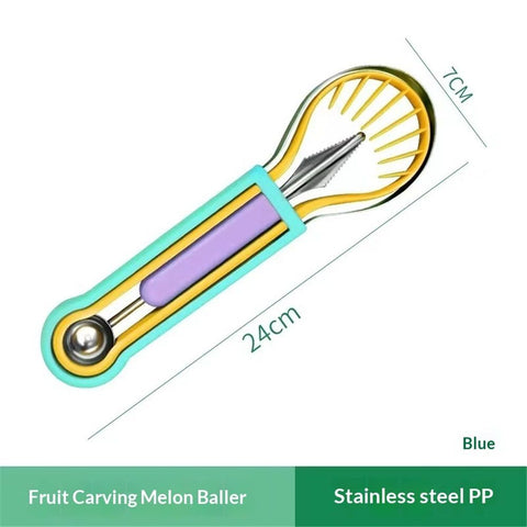 2 PCS Melon Baller Scoop Set, 4 in 1 Stainless Steel Stainless Steel Fruit Tool Set, Fruit Carving Tools for Dig Pulp Separator, Watermelon Cutter Slicer Fruit Scooper (Green + Purple)