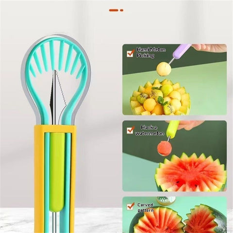 2 PCS Melon Baller Scoop Set, 4 in 1 Stainless Steel Stainless Steel Fruit Tool Set, Fruit Carving Tools for Dig Pulp Separator, Watermelon Cutter Slicer Fruit Scooper (Green + Purple)