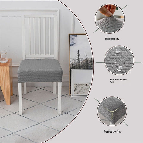 Waterproof Seat Covers for Dining Room Chairs Set of 4, Stretch Jacquard Removable Washable Chair Seat Slipcovers Protector, No Rear Covers, light gray（Only chair covers）