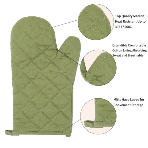 Oven Mitts and Pot Holders 4 pcs Set,High Heat Resistant 500 Degree Extra Thicken Long Kitchen Cotton Oven Glove for Cooking (11.8 Inch,Green)