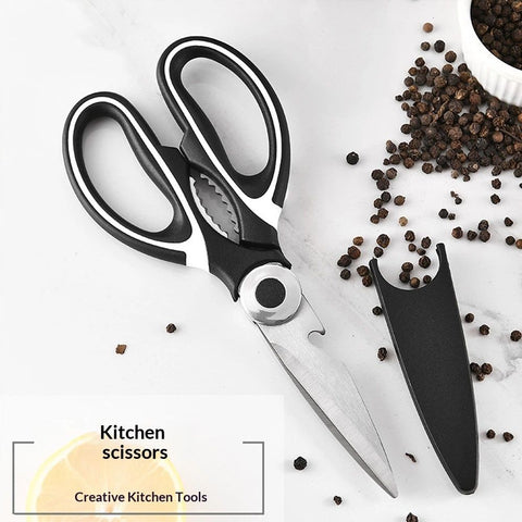 2 pack Kitchen Shears Multi Purpose Strong Stainless Steel Kitchen Utility Scissors with Cover Poulry,Fish, Meat, Vegetables Herbs, Bones, Dishwasher Safe (Black)