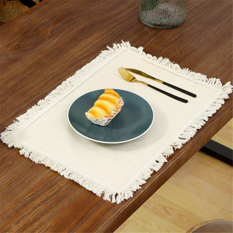 linen-cotton Frayed Placemats Set of 4 Dining Table 11.8x17.7 Inch | Rustic Vintage Boho Washable Easter Placemat for Outdoor Parties BBQ's,Wedding, Holiday