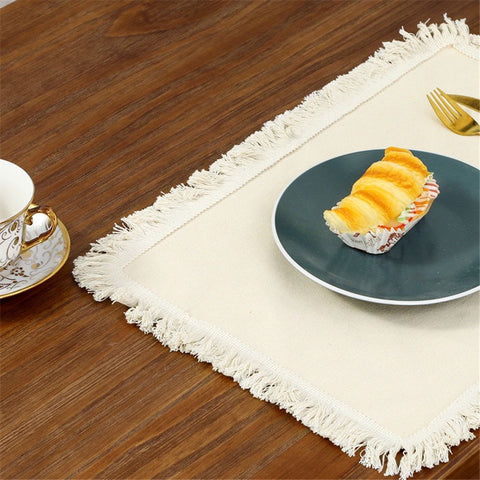 linen-cotton Frayed Placemats Set of 4 Dining Table 11.8x17.7 Inch | Rustic Vintage Boho Washable Easter Placemat for Outdoor Parties BBQ's,Wedding, Holiday