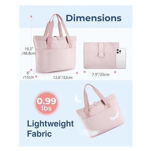 Tote Bag for Women, Foldable Tote Bag With Zipper Travel Large Shoulder Bag Handbag for Work (lotus root color)