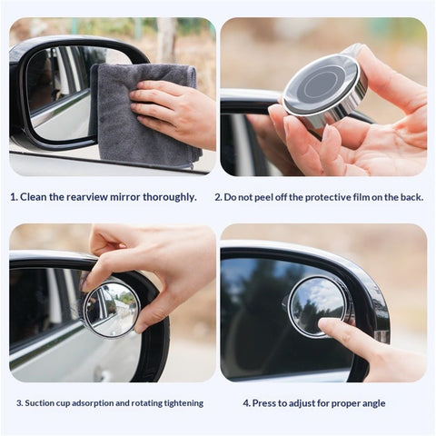 2 pairs Adjustable large Round Stick-on Convex Spot Mirror, big HD Glass Convex Rear View Mirror,Strong Adhesive Blind Spot Mirror for Car, Van, SUV and Trucks (5.5cm), Silver frame)