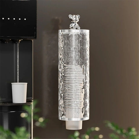 Wall Mount Paper Cup Dispenser, Water Ripple Pull Type Cup Holder Fit Disposble Paper and Plastic Cups, Bathroom Cup Dispenser for Home Hospital Office Gym (Transparent Water Ripples,Excluding cups)