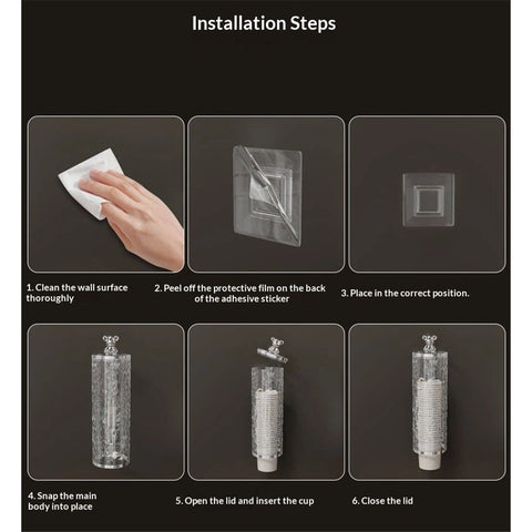 Wall Mount Paper Cup Dispenser, Water Ripple Pull Type Cup Holder Fit Disposble Paper and Plastic Cups, Bathroom Cup Dispenser for Home Hospital Office Gym (Transparent Water Ripples,Excluding cups)