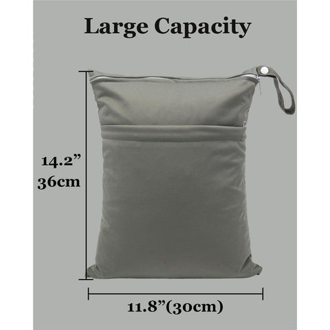2pcs Superior Waterproof Wet Dry Bags,Reusable Two Zippered Pockets, baby cloth diaper wet bags,Travel,Beach,Pool,Daycare,Soiled Items,Yoga Gym Bag,wet bag for swimsuit Black&Grey