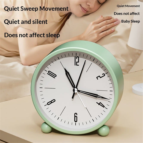 Nightlight Alarm Clock 4.5" Round Silent Alarm Clock Bedside Desk Non-Ticking Travel Clock Battery Operated Green(Battery Include)