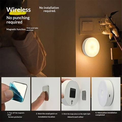 Motion Sensor Light Indoor, LED Night Light Closet Lights, Under Cabinet Battery Powered Ceiling Lights, AA Battery Operated Stick on Wireless Puck Lights for Wall, Step, Stair, Dimmable (5 Pack)