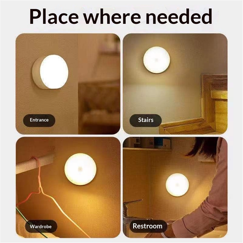 Motion Sensor Light Indoor, LED Night Light Closet Lights, Under Cabinet Battery Powered Ceiling Lights, AA Battery Operated Stick on Wireless Puck Lights for Wall, Step, Stair, Dimmable (5 Pack)