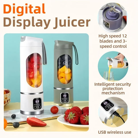 Digital Display Juicer-Smart LED Display, Diet-Friendly Portable Multimode Blender Personal Electric USB 500ML Portable juicer Shakes and Smoothies Blender Small Blenders Mixing,Green