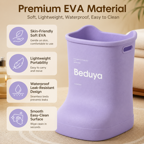 EVA Foot Soaking Bucket with Massage Bottom, Deep Calf Foot Bath Tub for Home Spa, Insulated Warm Foot Soak Basin with Handles, Lightweight Portable Foot Spa Bucket for Adults (Lavender Purple)