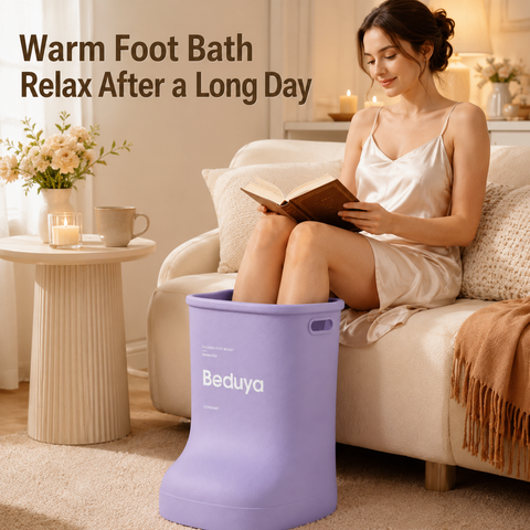 EVA Foot Soaking Bucket with Massage Bottom, Deep Calf Foot Bath Tub for Home Spa, Insulated Warm Foot Soak Basin with Handles, Lightweight Portable Foot Spa Bucket for Adults (Pink)