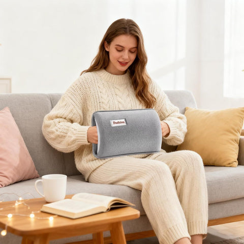 Hot Water Bottle with Rechargeable Plush Cover for Cramps Relief, Warm Heating Pad for Abdomen Back Foot, Soft Hand Warmer for Women Kids Home Office School Winter Reusable Heat Therapy Bag(grey)