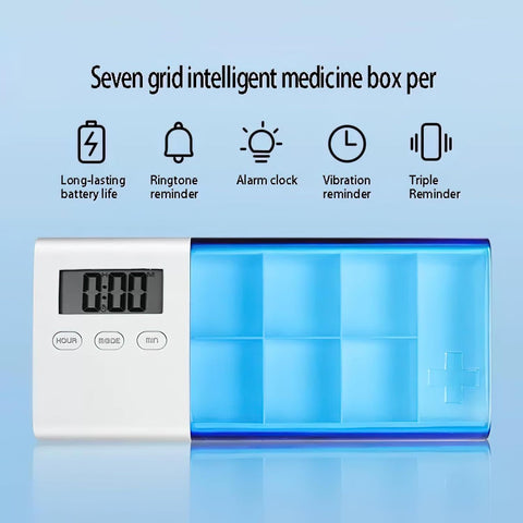 7-Day Smart Pill Organizer with Timer & Alarm – Intelligent Medication Reminder Box with Vibration, Beep Alerts, USB Rechargeable Portable Electronic Pill Case for Elderly & Travel(blue)
