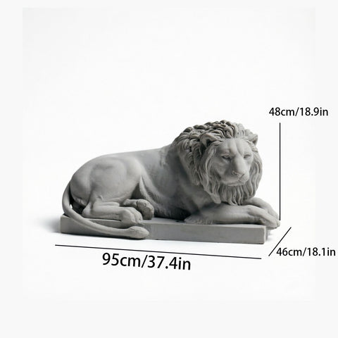 Classic Reclining Lion Sculpture Minimalist Grey Plaster Desk Ornament for Living Room, Study, or Office Decoration
