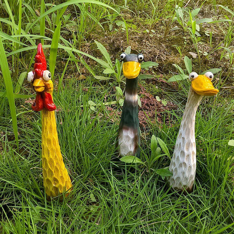 Outdoor Garden Decor Chicken, Duck & Goose Resin Animal Statues, Fun Lawn Ornaments for Farmhouse or Microlandscape Design, Weatherproof & Durable