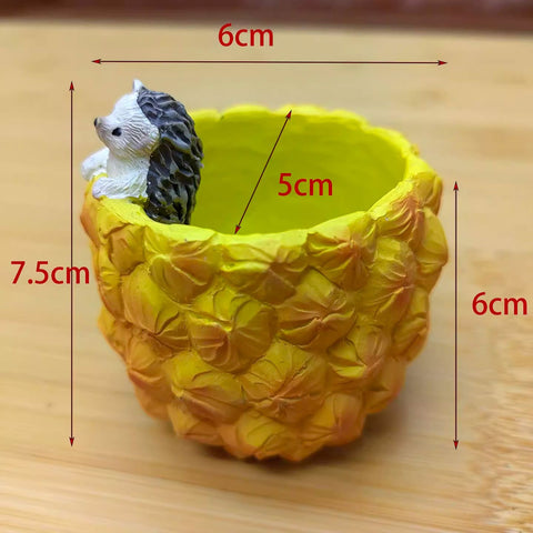 Cute Hedgehog Pineapple Resin Planter - Mini Succulent Pot, Desktop Decor, Garden Ornament, Unique Gift for Plant Lovers (Pineapple)