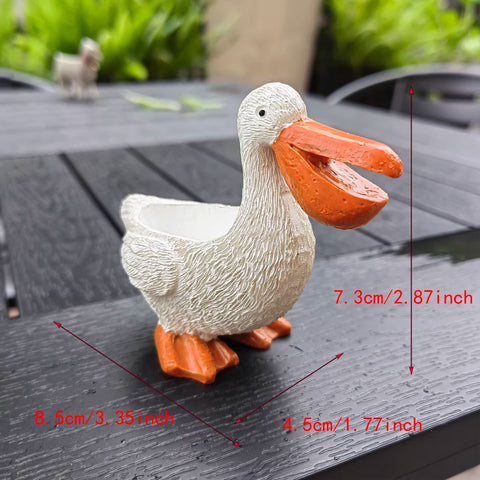 Cute Pelican Planter Pot, Small Resin Pelican Flower Pot with Drainage, Funny Animal Succulent Planter for Indoor Outdoor Garden Desk Decor Gift