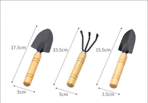 3-Piece Mini Garden Tool Set – Wooden Handle Trowel, Transplanter & Cultivator for Indoor Plants, Potted Succulents & Outdoor Gardening