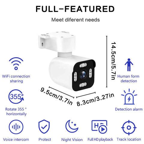 3MPSecurity Cameras for Home, 2.4G Wifi House Surveillance Cameras with Audio And Video, Security Cameras Wireless Outdoor with PTZ And Motion Detection, Wired Outdoor Security Camera Support Color Night Vision, SD Card Video Recording