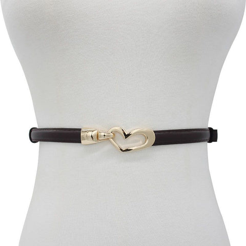 2-Pack Camel-Colour Adjustable Skinny Belt with Heart Buckle