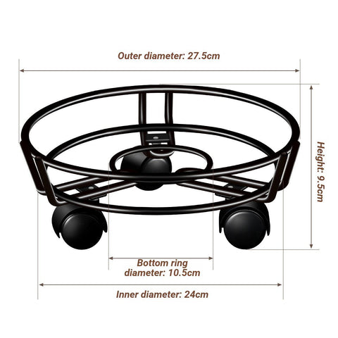 Black Round Movable Plant Caddy with Wheels