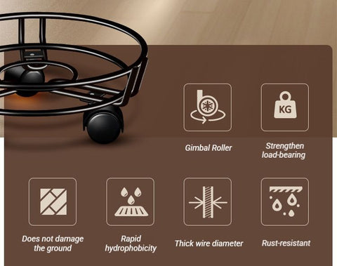 Black Round Movable Plant Caddy with Wheels