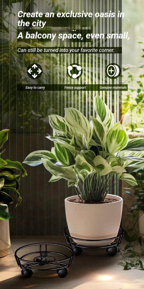 Black Round Movable Plant Caddy with Wheels