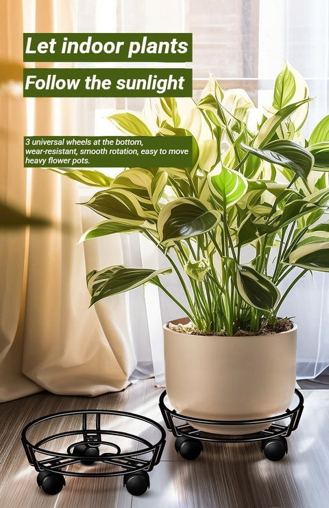 Black Round Movable Plant Caddy with Wheels