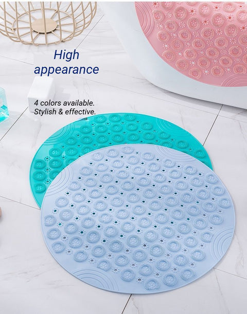 Black Round Non-Slip Massage Bath Mat 55×55cm