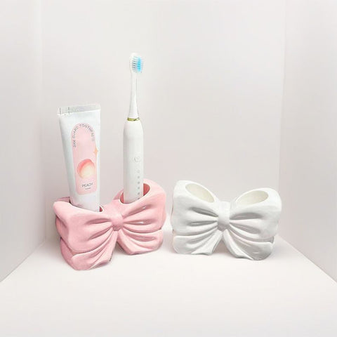 Bowknot Double‑Slot Toothbrush Storage Holder - Pink