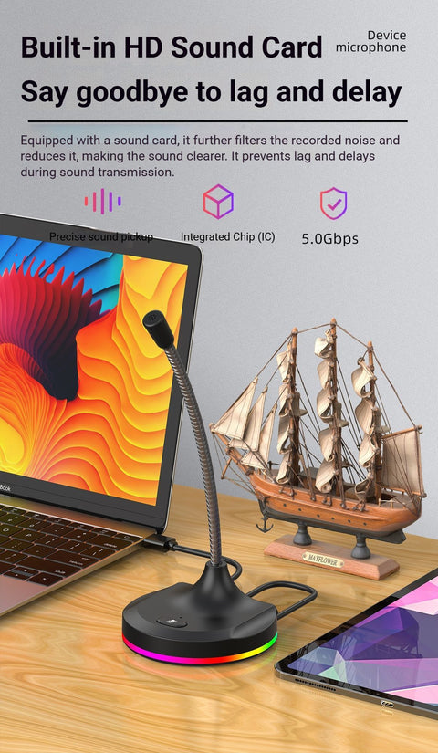 RGB Desktop Microphone 3 USB HUB Model Black