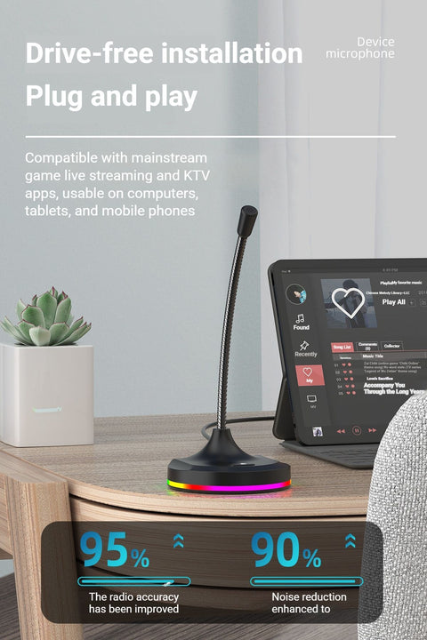 RGB Desktop Microphone 3 USB HUB Model Black