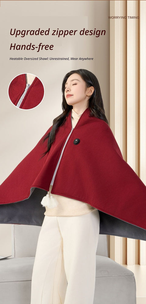 USB Washable Heated Shawl-No Power Bank Included-Red