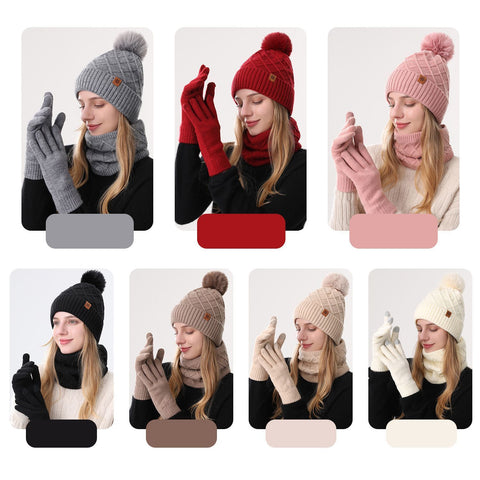 Women Black Argyle 3-Piece Set-Hat Scarf and Gloves