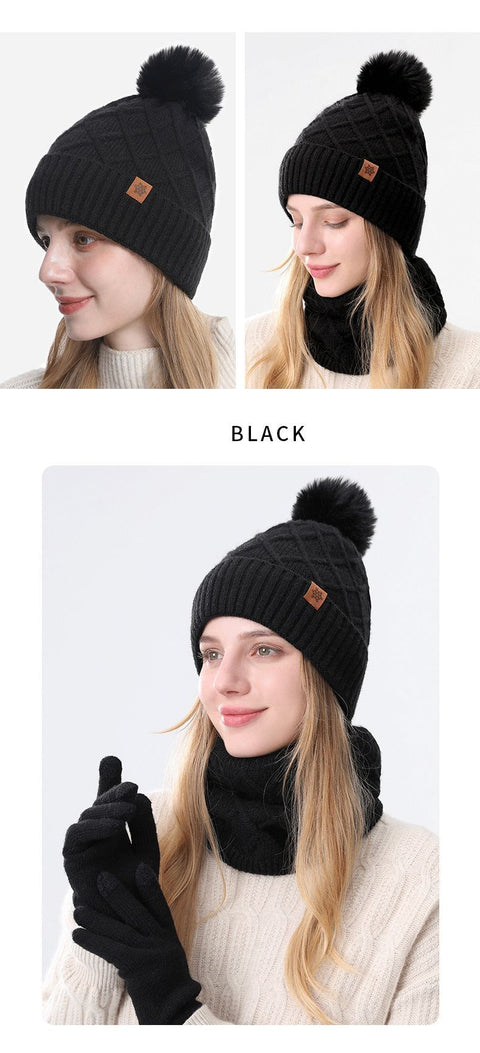 Women Black Argyle 3-Piece Set-Hat Scarf and Gloves