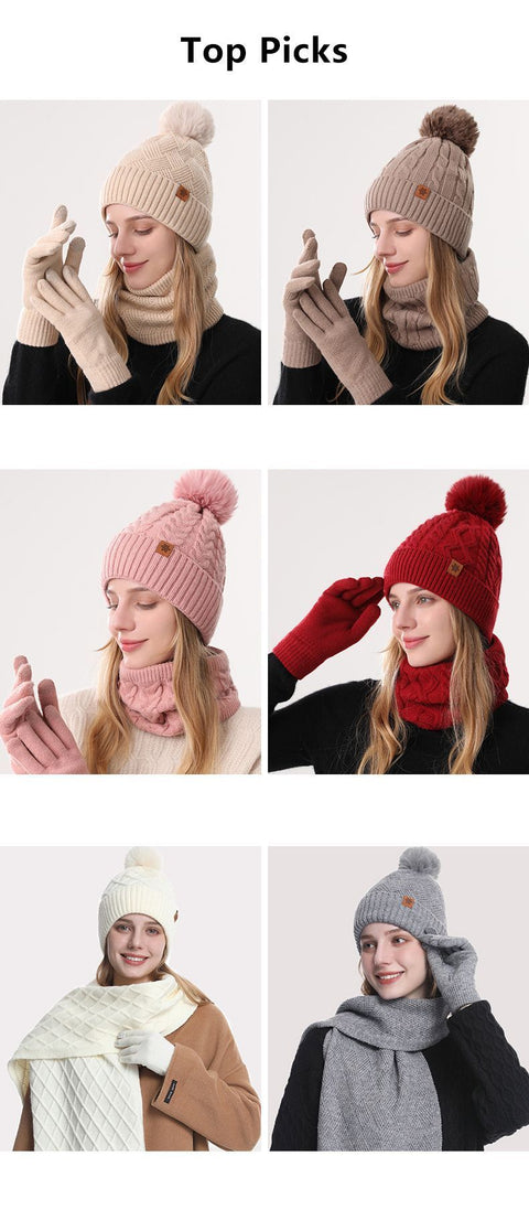 Women Gray Argyle 3-Piece Set-Hat Scarf and Gloves