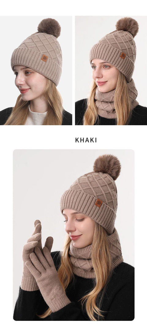 Women Gray Argyle 3-Piece Set-Hat Scarf and Gloves