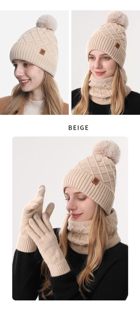 Women Khaki Argyle 3-Piece Set-Hat Scarf and Gloves