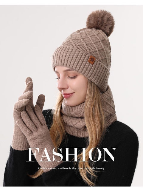 Women Pink Argyle 3-Piece Set-Hat Scarf and Gloves