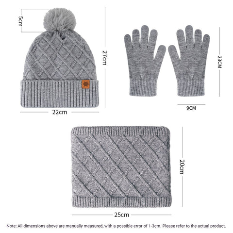 Women Red Argyle 3-Piece Set-Hat Scarf and Gloves
