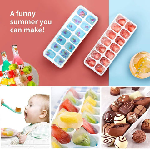 6Pcs 14-Grid Square Silicone Ice Cube Trays, Soft Bottom Ice Molds