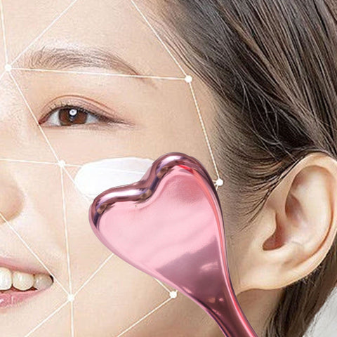 304 Stainless Steel Heart Shaped Roller Ball Massager: Face Lifting and Eye Soothing, Body Scraping and Relaxation, Lightweight and Portable, One Tool for Skincare and Body Care(PINK)