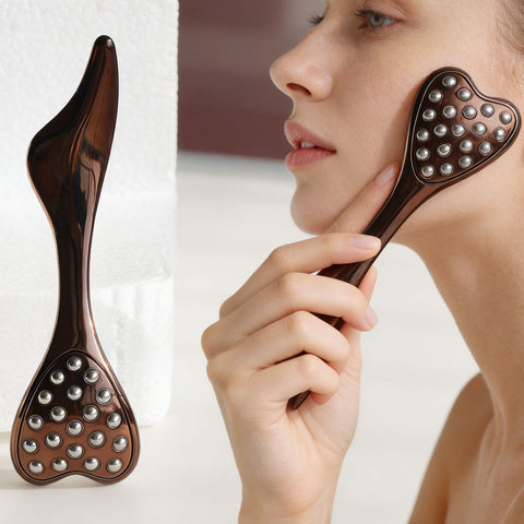304 Stainless Steel Heart Shaped Roller Ball Massager: Face Lifting and Eye Soothing, Body Scraping and Relaxation, Lightweight and Portable, One Tool for Skincare and Body Care(coffee color)