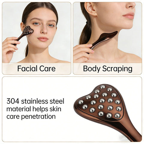 304 Stainless Steel Heart Shaped Roller Ball Massager: Face Lifting and Eye Soothing, Body Scraping and Relaxation, Lightweight and Portable, One Tool for Skincare and Body Care(silver)