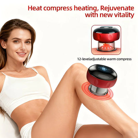 Red Smart Cupping Massager: Wireless & Portable/One-Button Pressure Release/12-Level Red Light Heat Therapy, Detachable & Easy to Clean, Full-Body Applicable for Circulation Boost, Revitalize Your Body and Mind at Home or On the Go